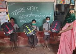 School bags donated to Parchuri School No. 3 Sangameshwar, Ratnagiri - Saunvardhan Pratishthan